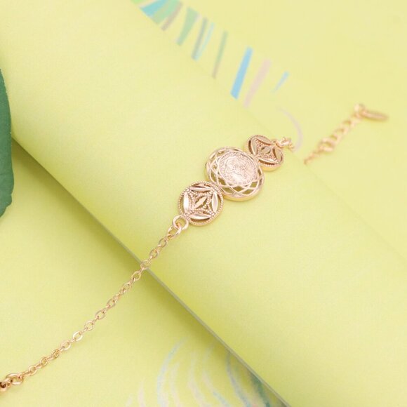 "Rose Gold Bracelet with Dual Leaf & Coin Pattern, XPBL1083 - Picture 5 of 13